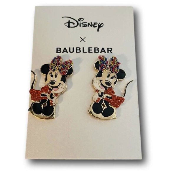 Baublebar Disney Minnie Mouse Earrings Sparkle Red Dress Colorful Bow - Picture 1 of 2
